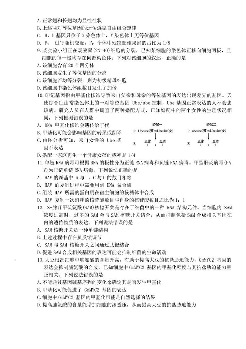 陕西省安康市2024~2025学年高三(上)第一次质量联考生物试卷(含答案)第3页