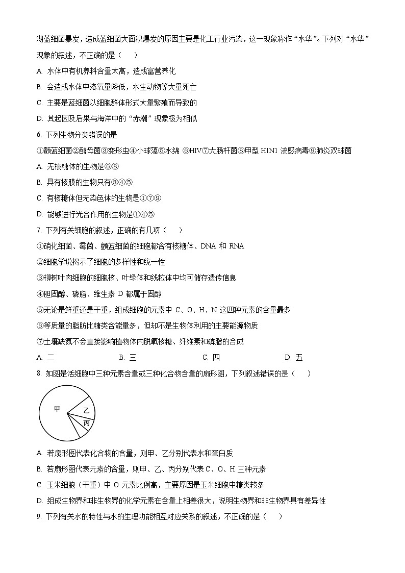 山东省实验中学2024-2025学年高一上学期11月期中考试生物试卷(Word版附解析)第2页
