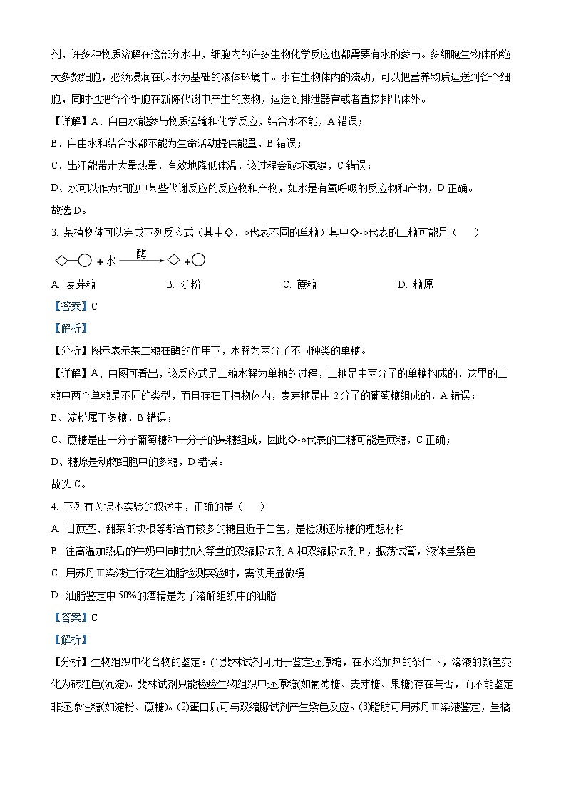 浙江省台州市山海协作体2024-2025学年高一上学期期中联考生物试题 含解析02