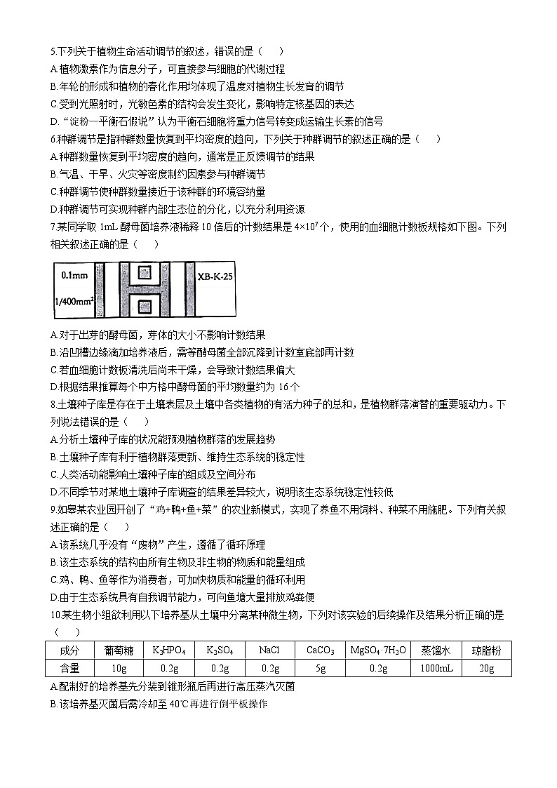 江苏省南通市如皋市2024-2025学年高二上学期11月期中生物试题(无答案)第2页