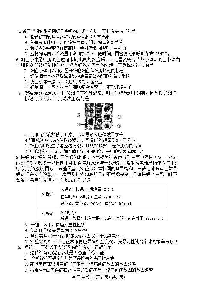 山东省潍坊市2025届高三上学期期中阶段性调研监测考试生物试题+答案第2页