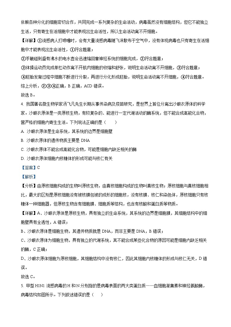 陕西省西安市部分学校联考2024-2025学年高一上学期11月期中生物试题含解析第3页