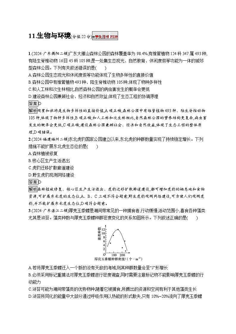 备战2025年高考二轮复习生物(广东专版)知识对点小题练11生物与环境(Word版附解析)第1页