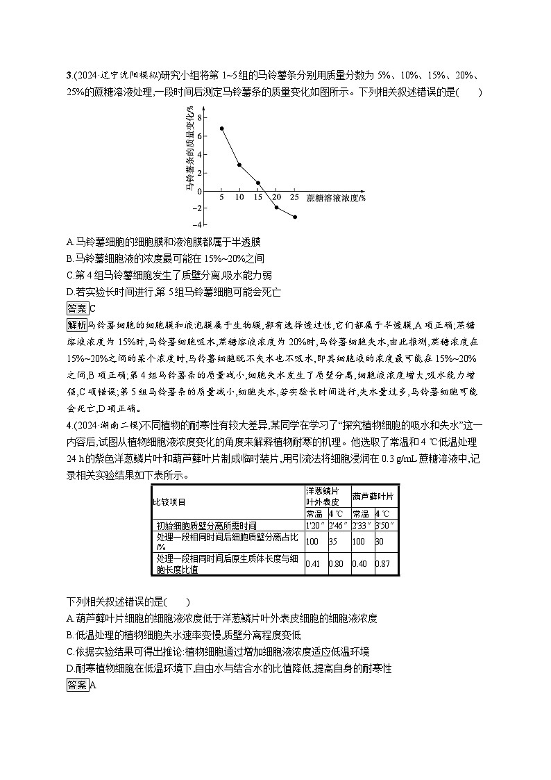 备战2025年高考二轮复习生物(河北版)知识对点小题练2物质出入细胞的方式(Word版附解析)第2页