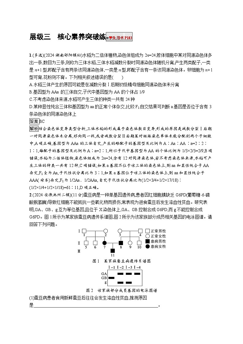 备战2025年高考二轮复习生物(河北版)大单元4 遗传信息控制生物性状的遗传规律 层级三核心素养突破练(Word版附解析)第1页