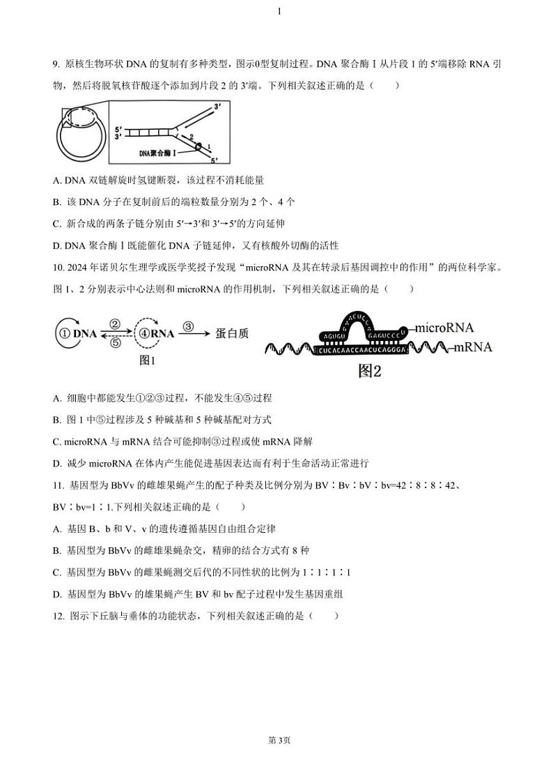 江苏省连云港市2024~2025学年高三(上)期中生物试卷(含答案)第3页