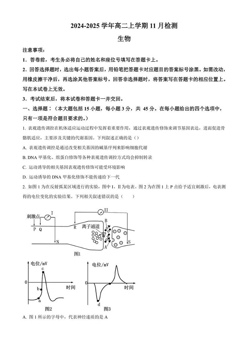 2024~2025学年河南省安阳市林州市第一中学高二(上)11月月试卷生物(含答案)第1页
