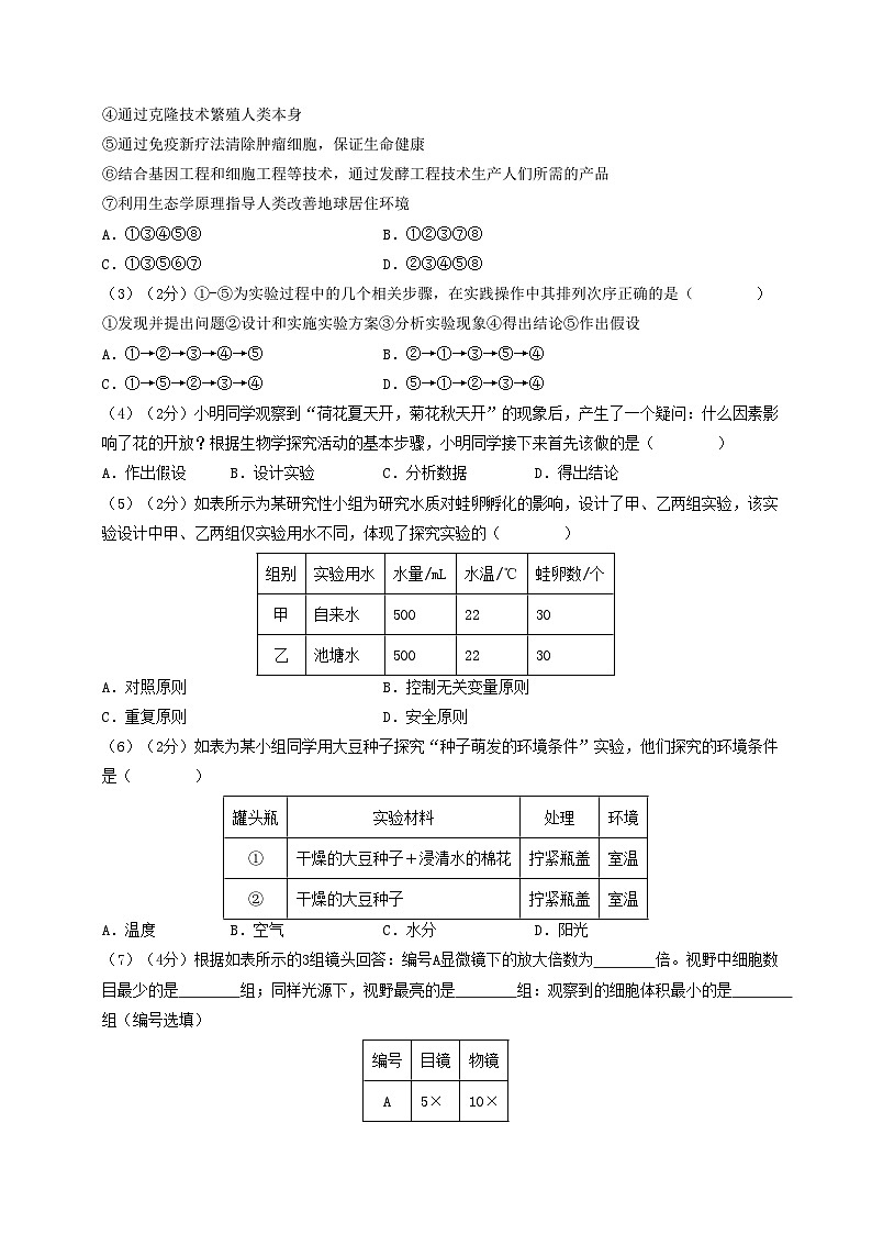 高一生物第三次月考卷(沪科版2020,上海专用)2024-2025学年初中上学期第三次月考.zip03