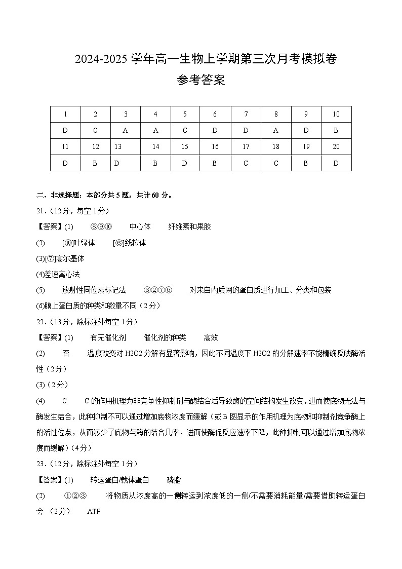 高一生物第三次月考卷(浙科版2019,必修一第1~3章)2024-2025学年高中上学期第三次月考.zip01