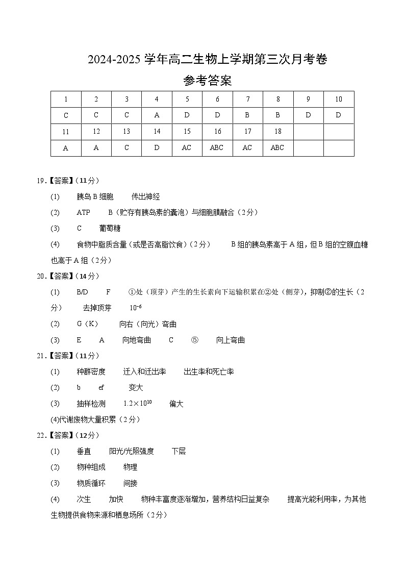 高二生物第三次月考卷(苏教版2019,选必1+选必2前2章)2024-2025学年高中上学期第三次月考01
