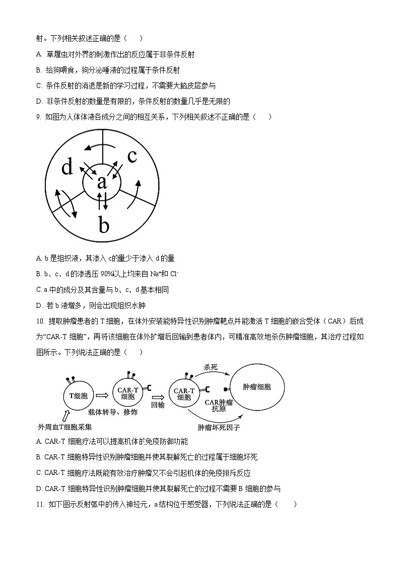 湖北省部分高中期中联考2024-2025学年高二上学期11月期中生物试题 Word版无答案第3页
