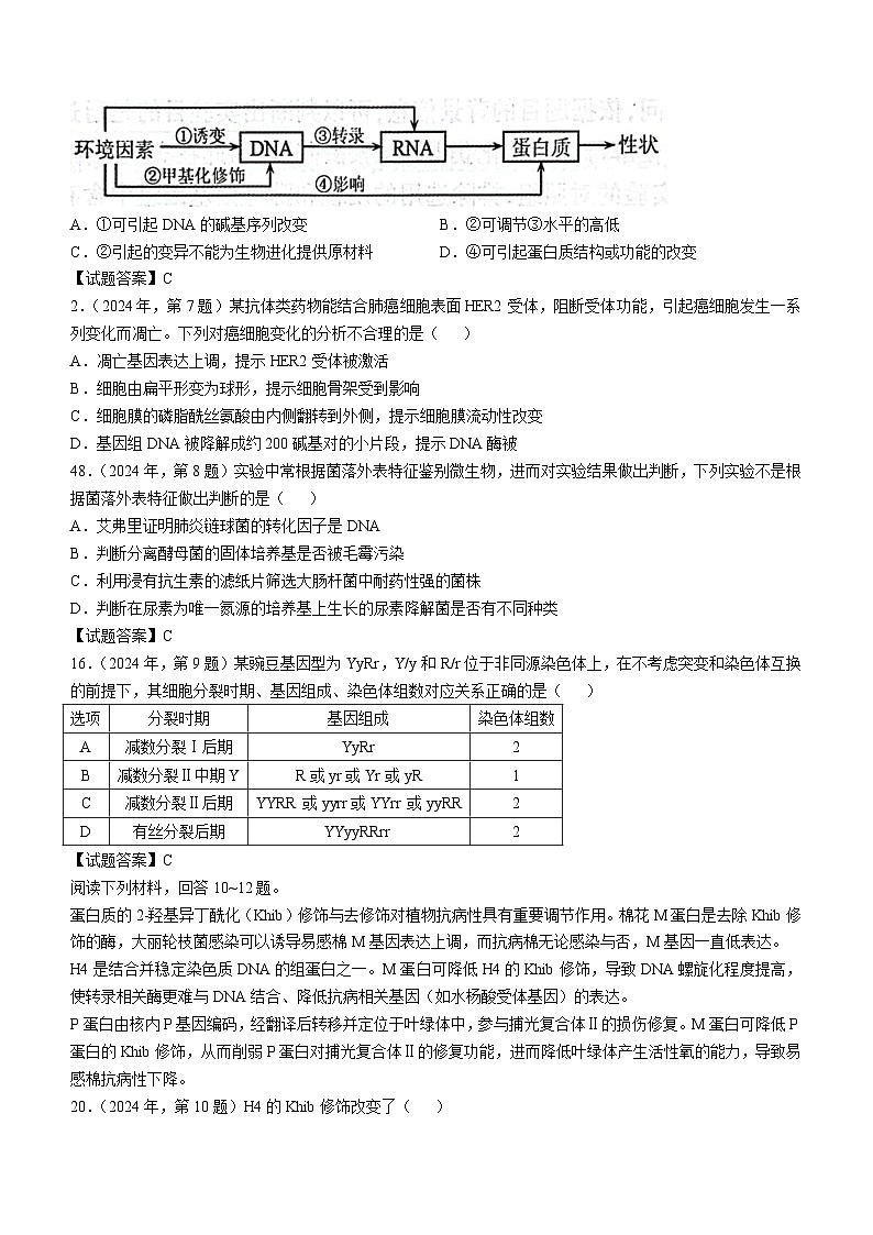 2024年新课标天津高考生物真题试卷(含答案)第2页