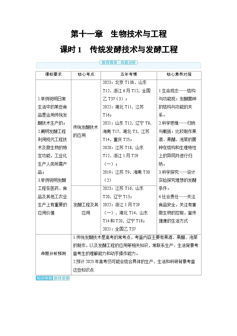 备战2025年高考生物精品教案第十一章生物技术与工程课时1传统发酵技术与发酵工程(Word版附解析)第1页