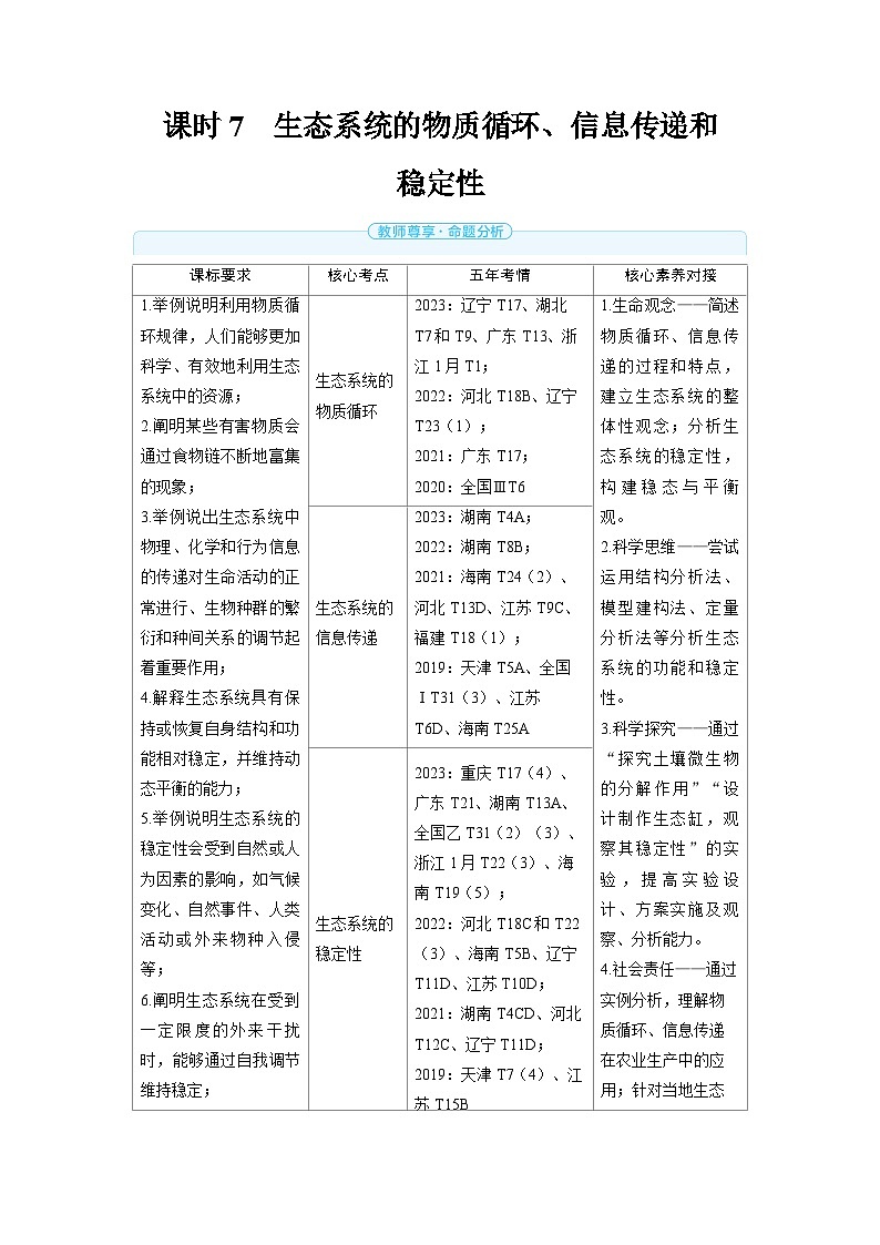 备战2025年高考生物精品教案第十章生物与环境课时7生态系统的物质循环、信息传递和稳定性(Word版附解析)第1页