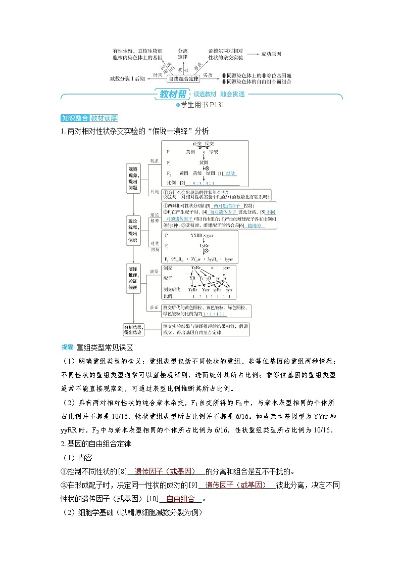 备战2025年高考生物精品教案第五章基因的传递规律课时2基因的自由组合定律(Word版附解析)第2页