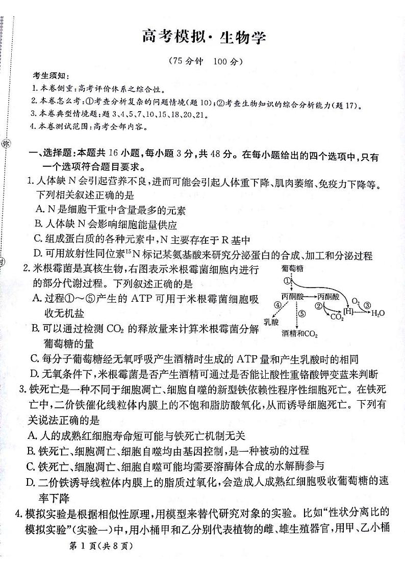 生物试题第1页