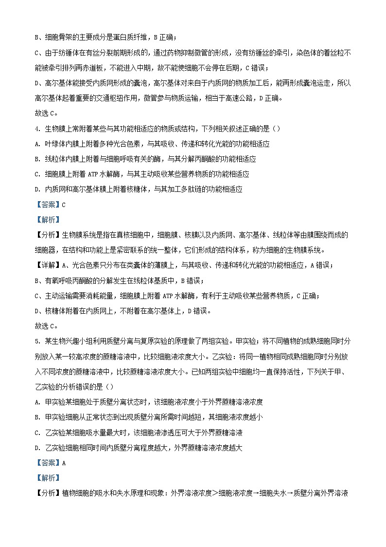 安徽省亳州市蒙城县五校联考2023_2024学年高三生物上学期11月期中试题含解析第3页