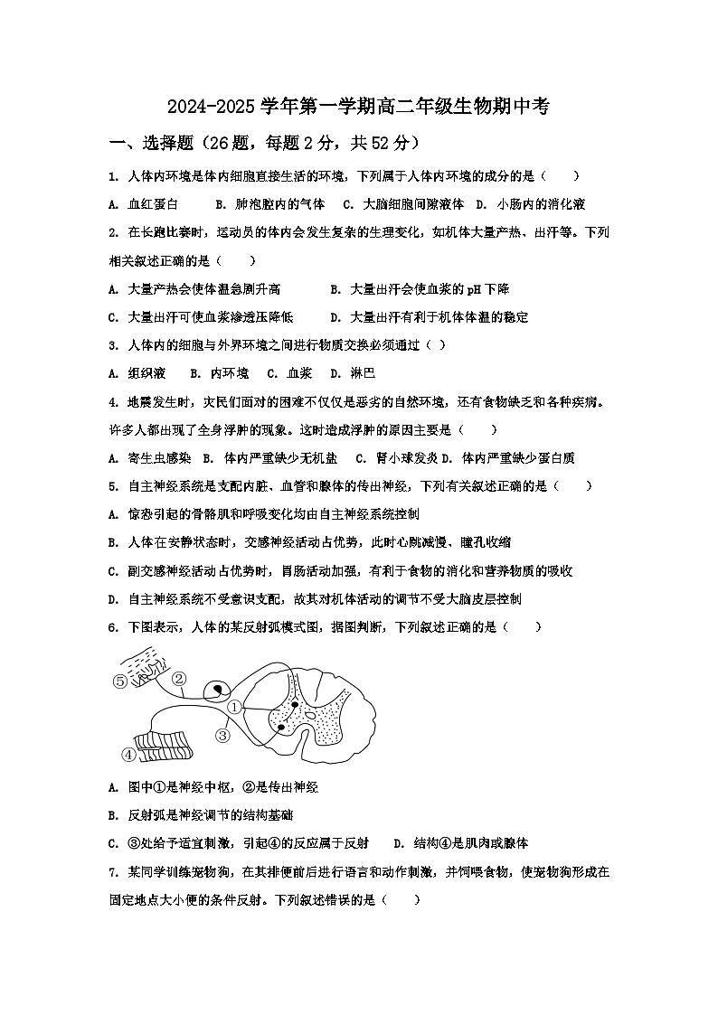 广东省惠州市惠阳区丰湖高级中学2024-2025学年高二上学期期中考试生物试题第1页