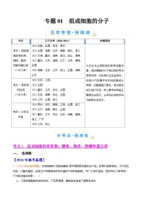 五年高考真题（2020-2024）分类汇编 生物 专题01 组成细胞的分子 含解析