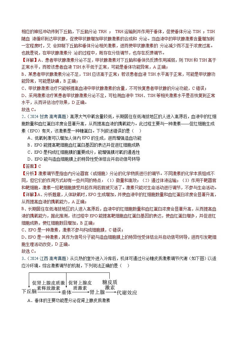 五年高考真题(2020-2024)分类汇编 生物 专题15 体液调节 含解析第2页