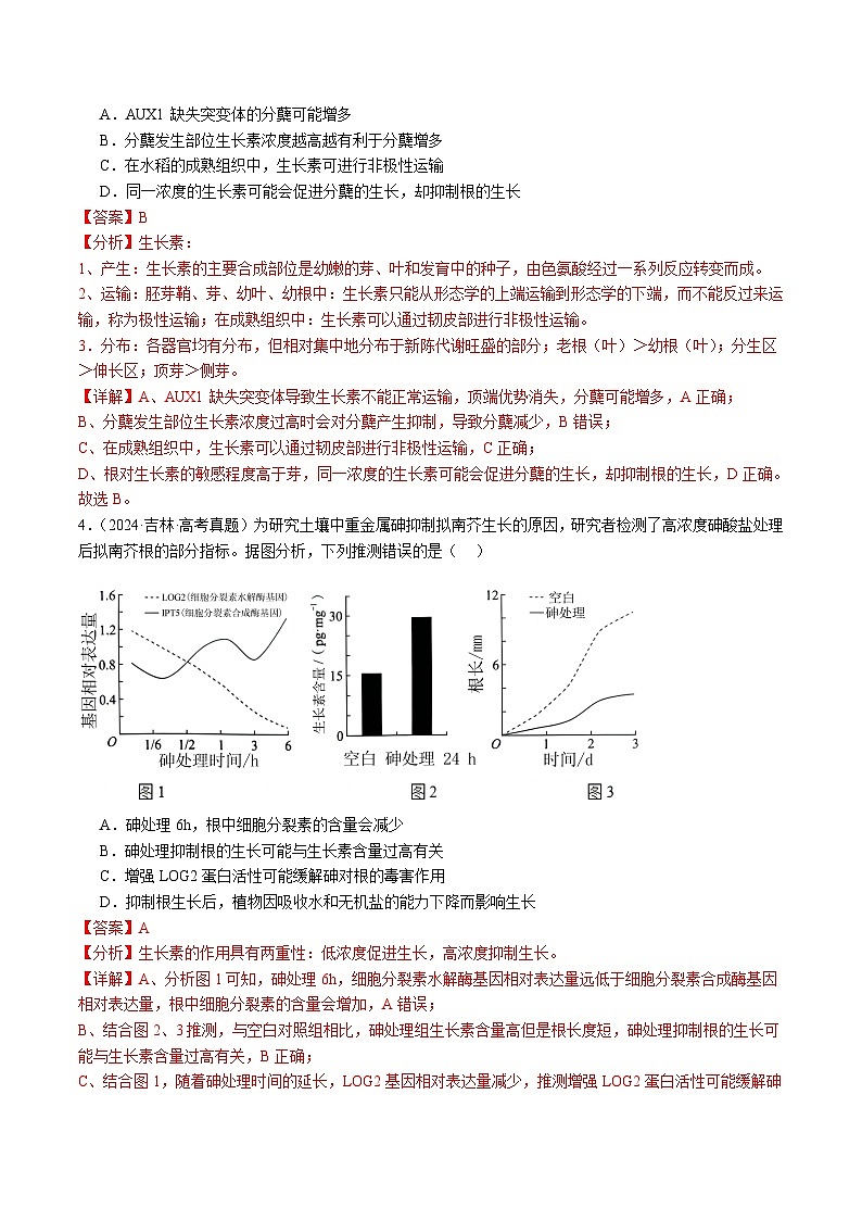 五年高考真题(2020-2024)分类汇编 生物 专题17 植物激素的调节 含解析第3页