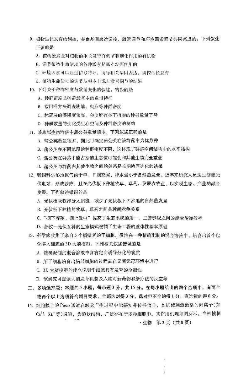 河北省部分学校2024-2025学年高三上学期11月阶段调研检测二生物试卷第3页