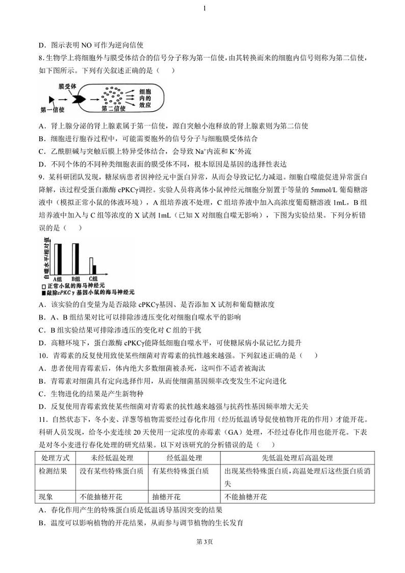 湖南省名校联考联合体2024~2025学年高三(上)第四次联考生物试卷(含答案)第3页