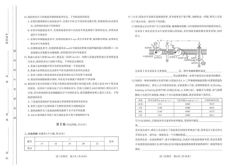 太原市2024-2025年上学期期中高三生物学试卷第3页