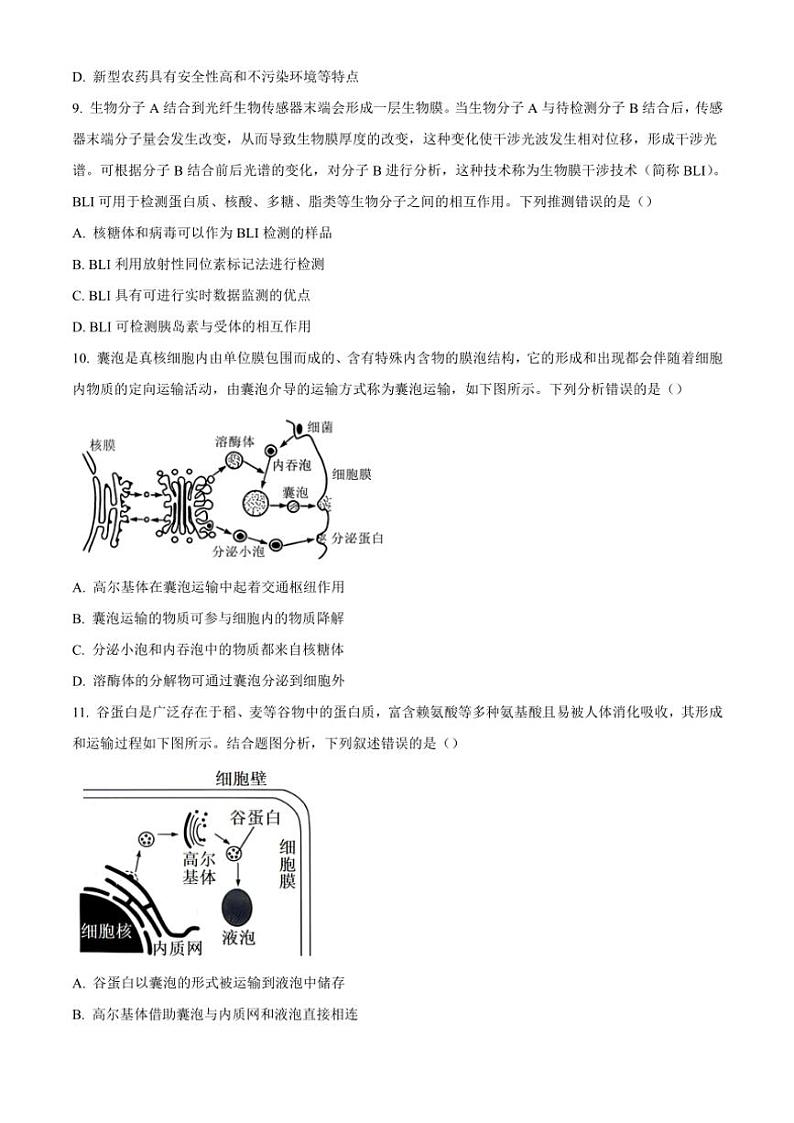 2024~2025学年湖南省高一(上)期中联考生物试卷(含答案)第3页