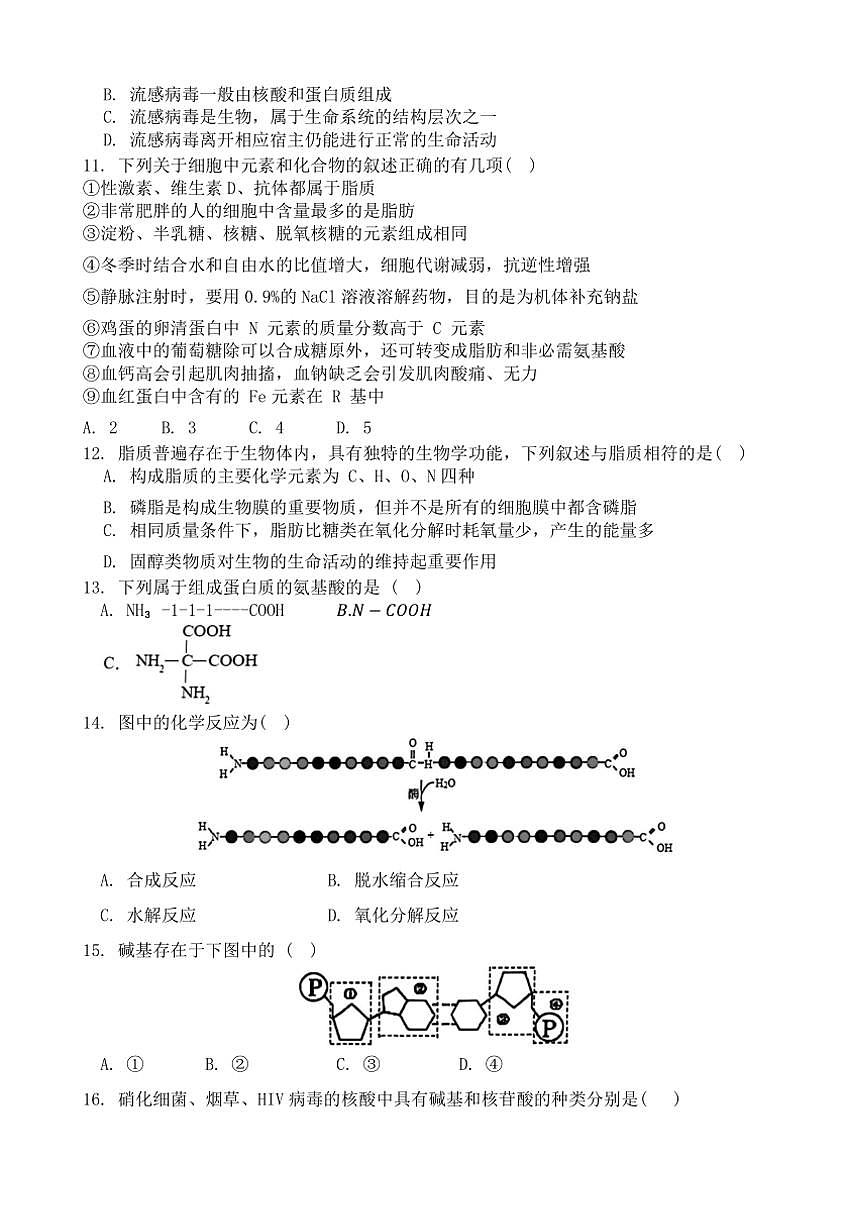 2024～2025學年四川省眉山市仁壽縣協(xié)作體高一(上)期中聯(lián)考生物試卷(含答案)第3頁