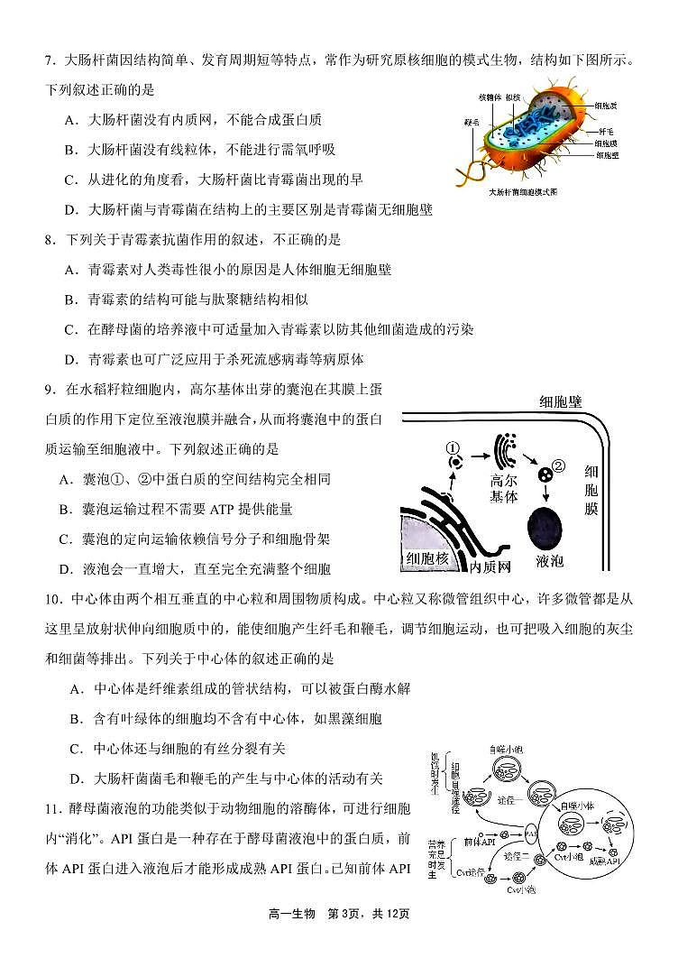 高一生物试题第3页