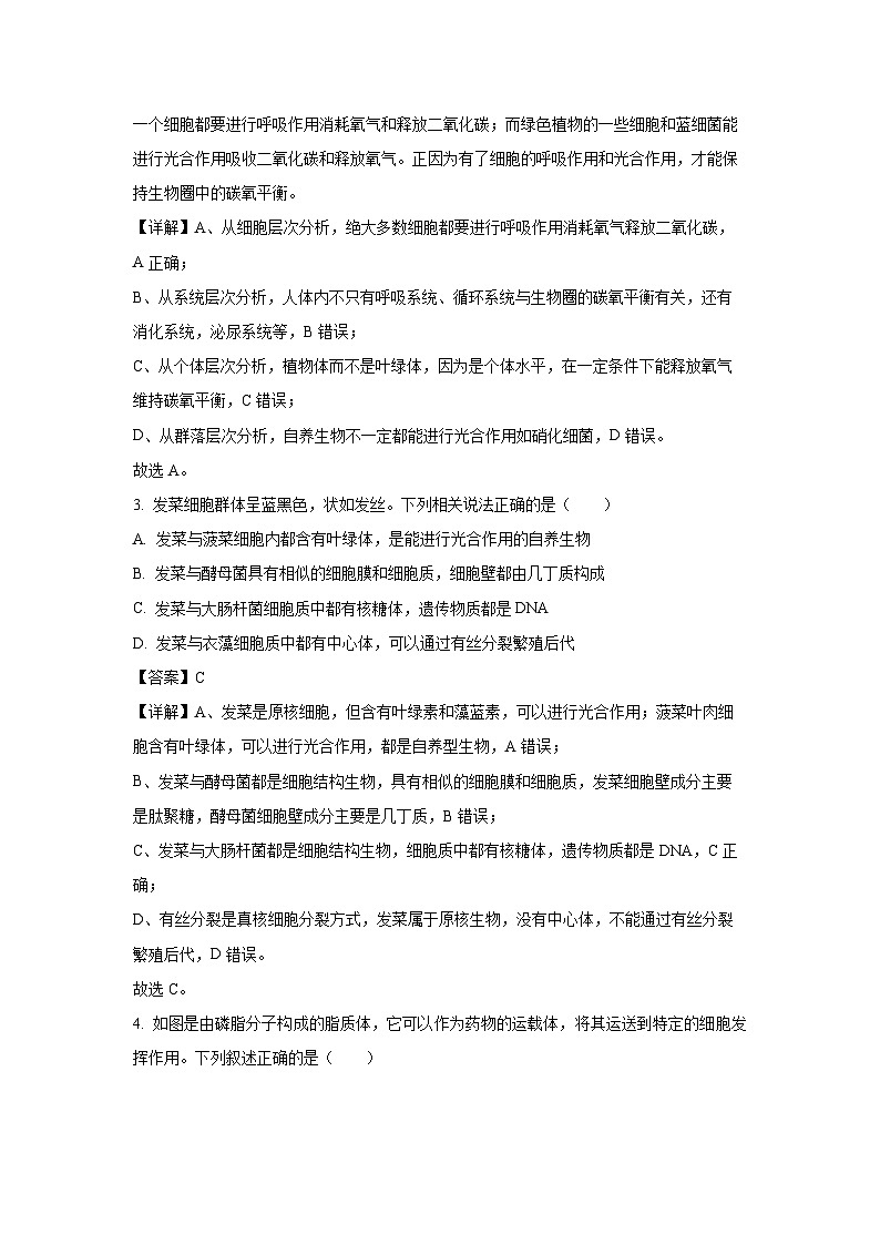 2022-2023学年山东省济南市高一(上)期末考试生物试卷(解析版)第2页