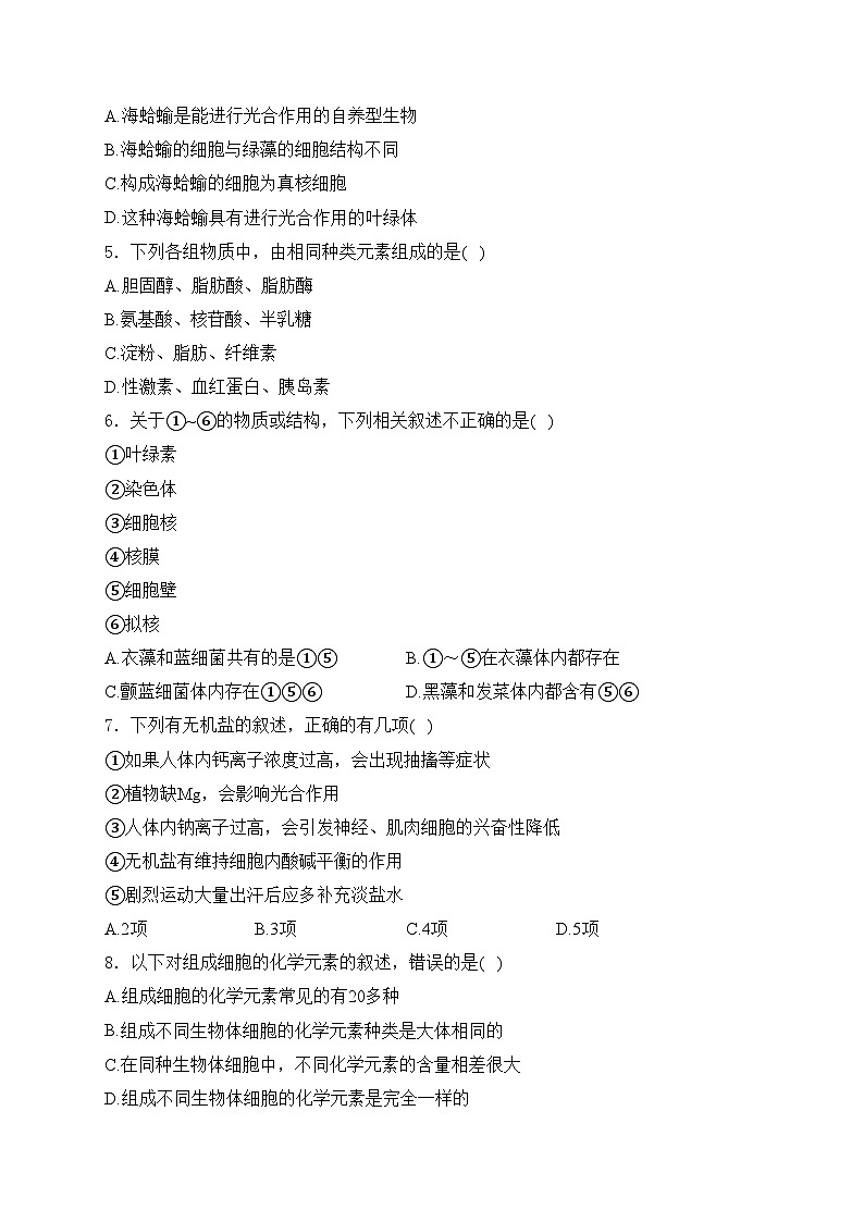 福建省三明市两校协作2024-2025学年高一上学期11月期中联考生物试卷(含答案)第2页