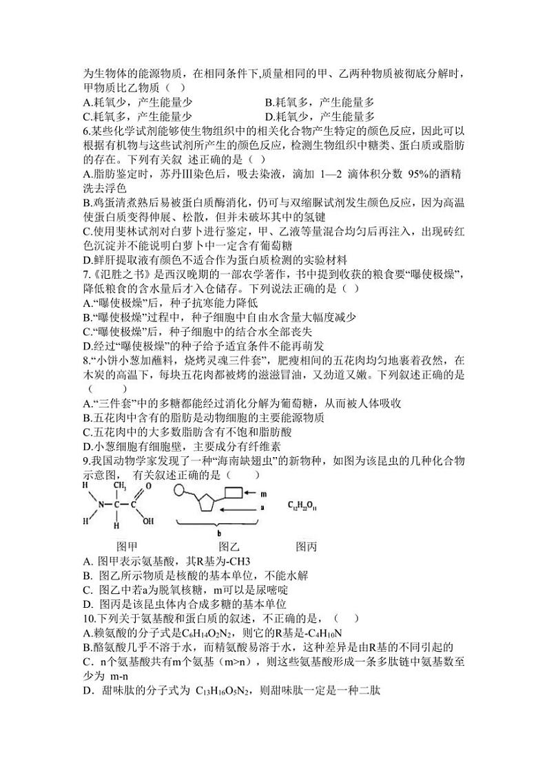 2024~2025学年江西省宜春市樟树中学高一(上)第二次月考生物试卷(含答案)第2页
