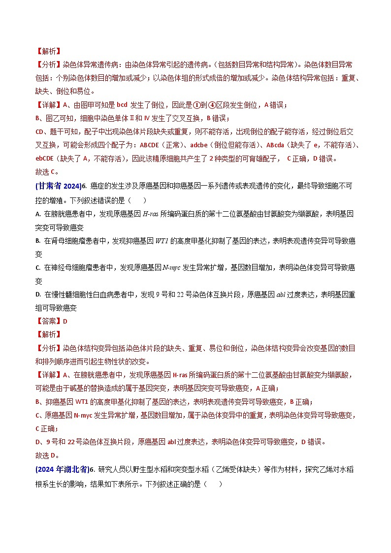 专题10 变异与育种-【真题汇编】2024年高考生物真题和模拟题分类汇编(教师卷)第2页