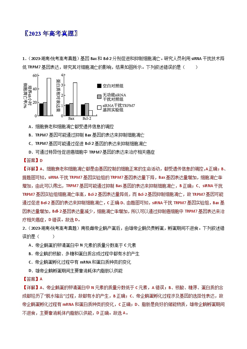 专题09 细胞的分化、衰老、凋亡及癌变(解析卷)第2页