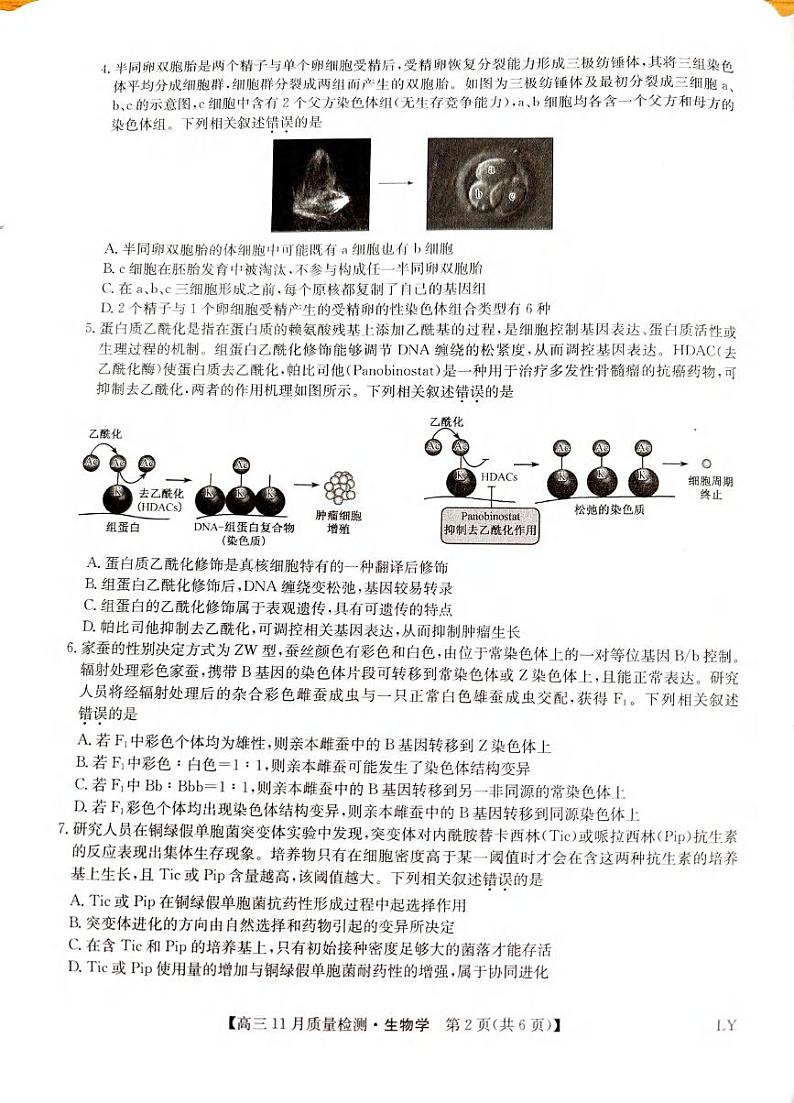 生物丨九师联盟2025届高三上学期11月教学质量监测联考生物试卷及答案第2页