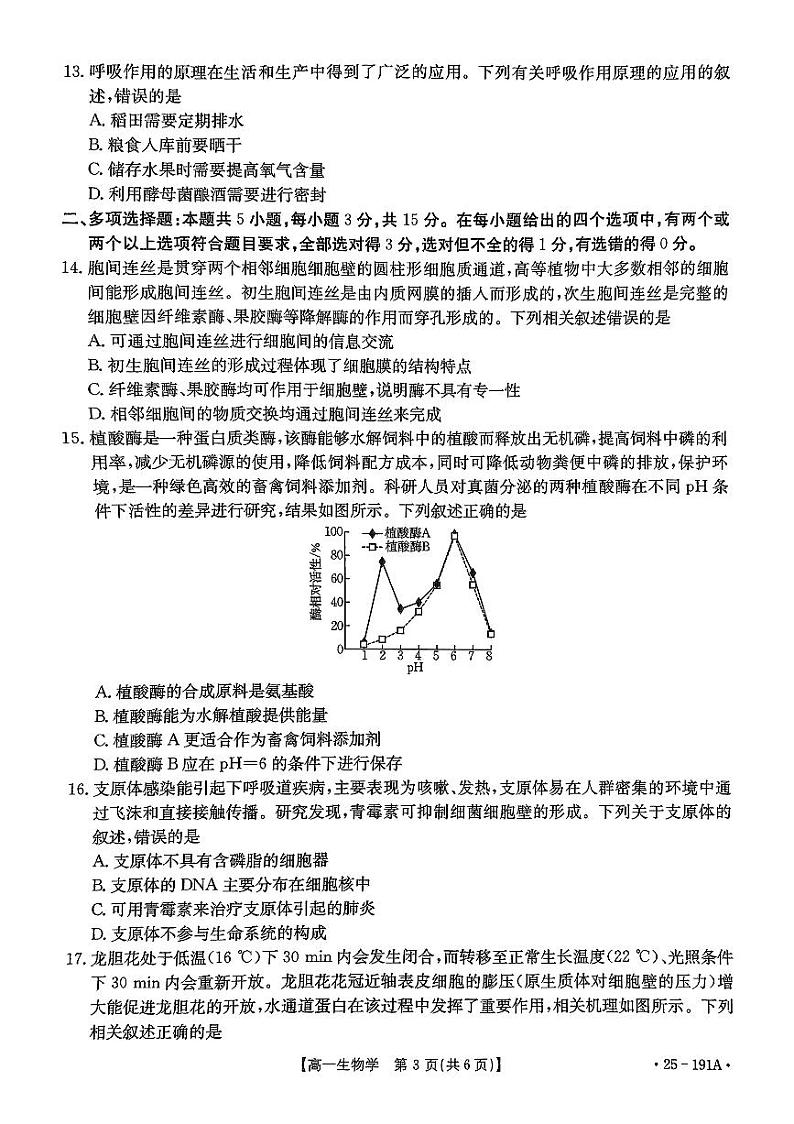 河北省保定市唐县第一中学2024-2025学年高一上学期12月月考生物试题第2页