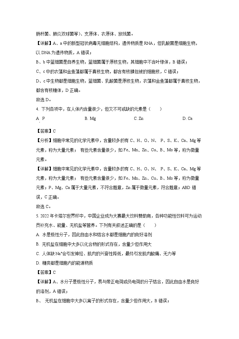 云南省昭通市一中教研联盟2023-2024学年高一(上)期末质量检测(A卷)生物试卷(解析版)第3页