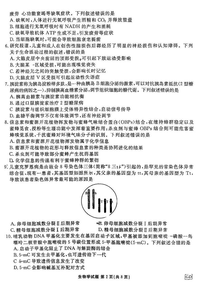 广东省衡水金卷2025届高三上学期12月联考-生物试卷+答案第2页