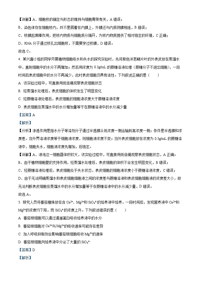 2025届四川省南充市高三一诊考试生物试题 Word版含解析第3页