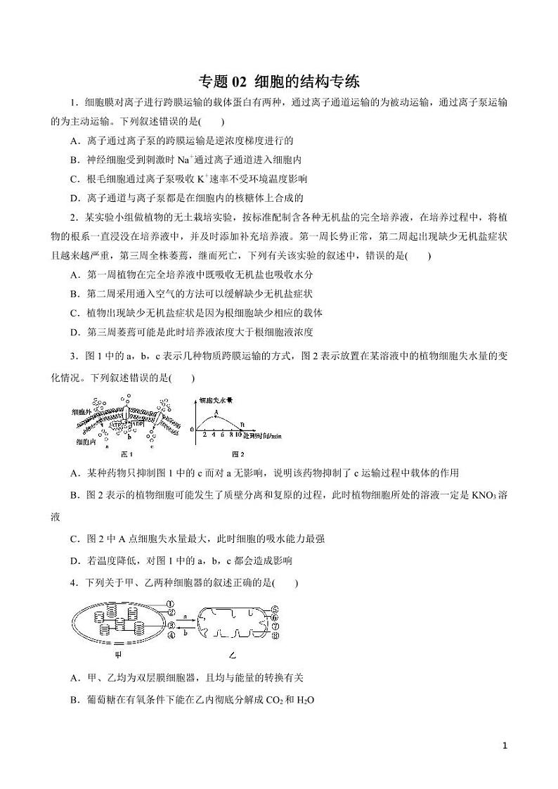 《高中知识清单》生物(专题)-专题02 细胞的结构(原卷+解析版)第1页
