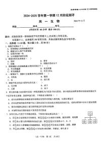 2024北京八十中高一(上)12月月考生物试卷(有答案)