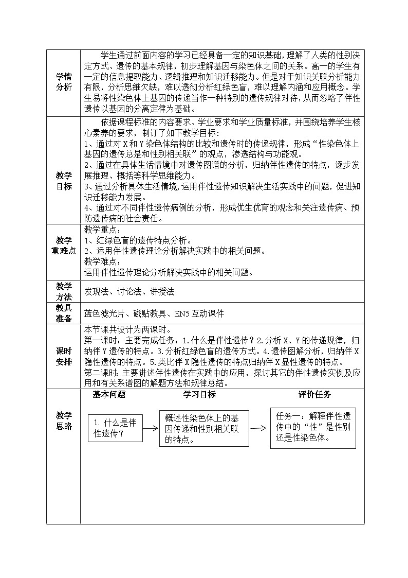 高中生物人教版必修2 2.3《伴性遗传》教案第2页