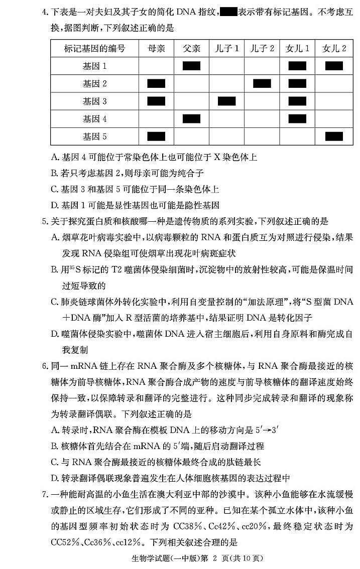 湖南省长沙市第一中学2024-2025学年高三上学期月考试卷(四)生物试题第2页