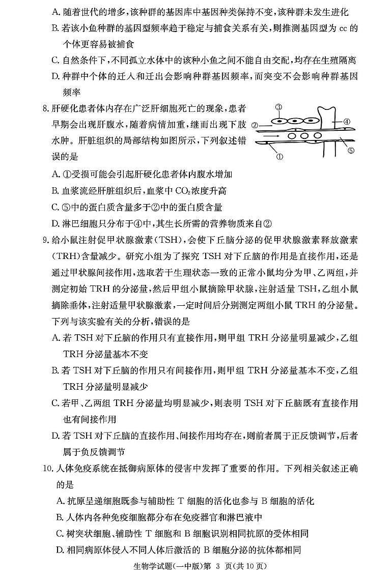 湖南省长沙市第一中学2024-2025学年高三上学期月考试卷(四)生物试题第3页