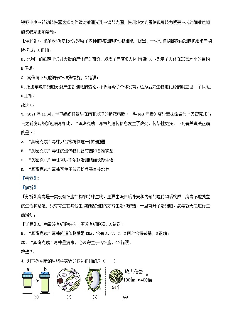 安徽省六安市2023_2024学年高一生物上学期期中试题含解析第2页