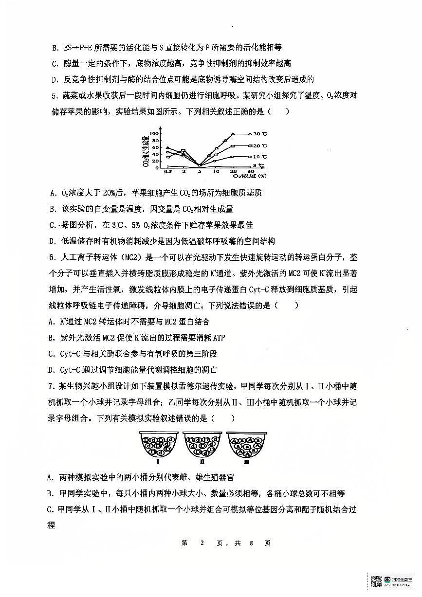 安徽省六安第二中學(xué)2024-2025學(xué)年高三上學(xué)期12月月考生物試題+答案第2頁(yè)