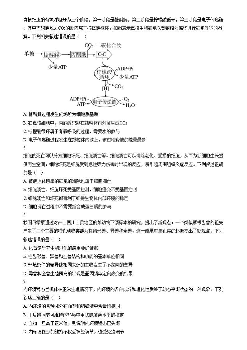 湖南省五市十校教研教改共同体2024-2025学年高三上学期12月月考生物试题(原卷版)第2页