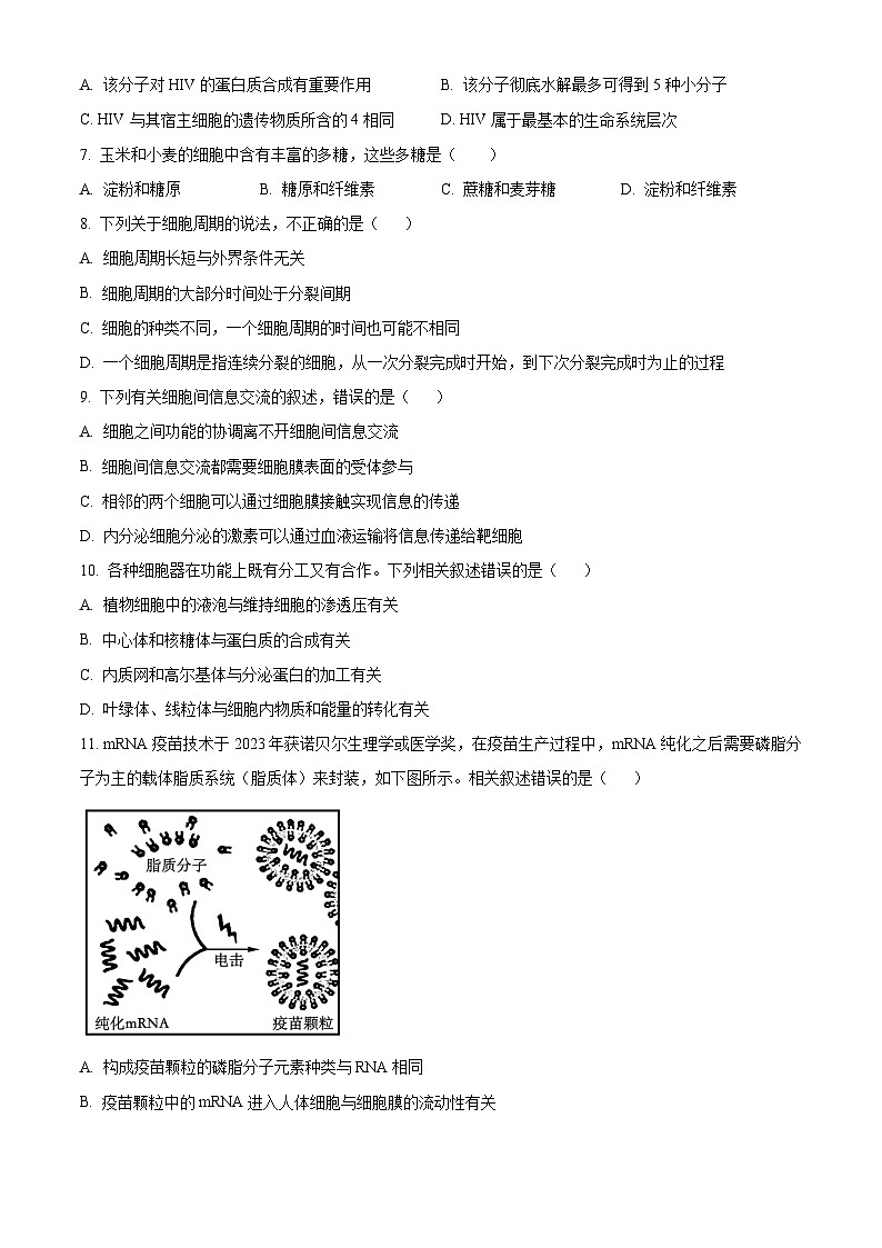 山东省济南市2023-2024学年高一上学期1月期末考试生物试题第3页